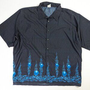 y2k button up shirt skulls and flames